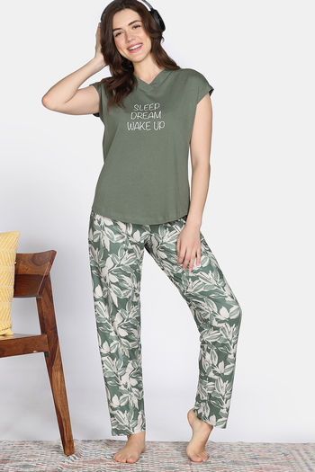 Buy Zivame Knit Poly Pyjama Set - Four Leaf Clover